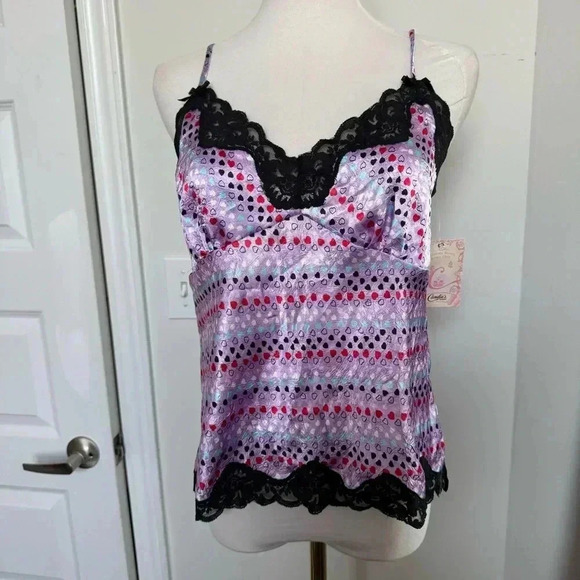 Y2K Purple and Black Lace Heart Cami Top Dead stock M - Picture 3 of 6